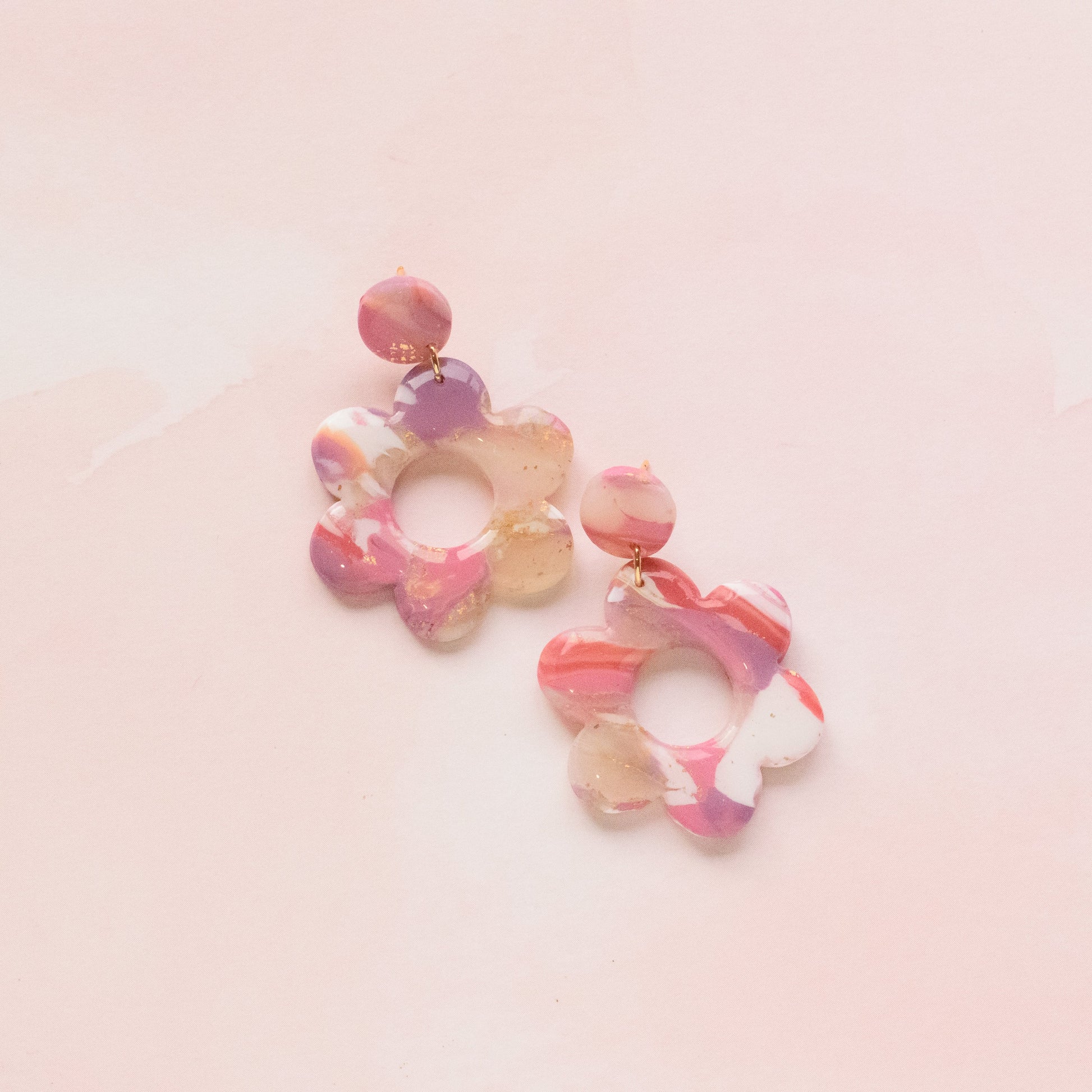 Barbie Pink Marble Flower Earrings - Claymore NZ - Earrings