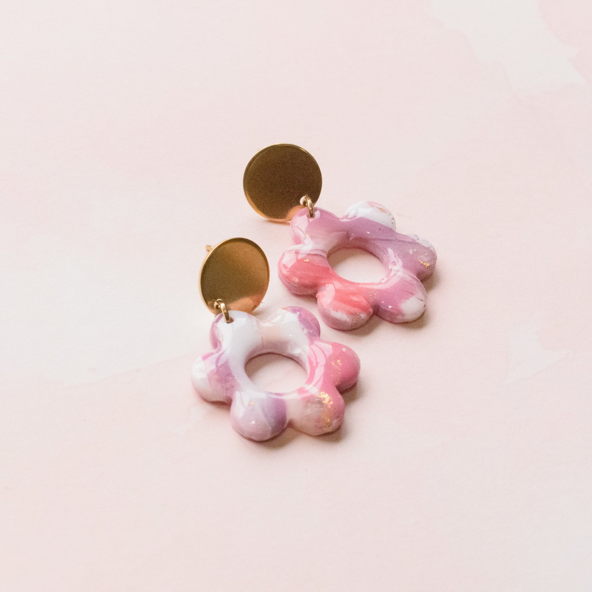 Barbie Pink Marble Mini Flower Earrings - Claymore NZ - Earrings