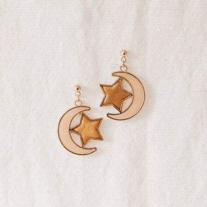 Celestial Moon and Stars Bezel Earrings - Claymore NZ - Earrings
