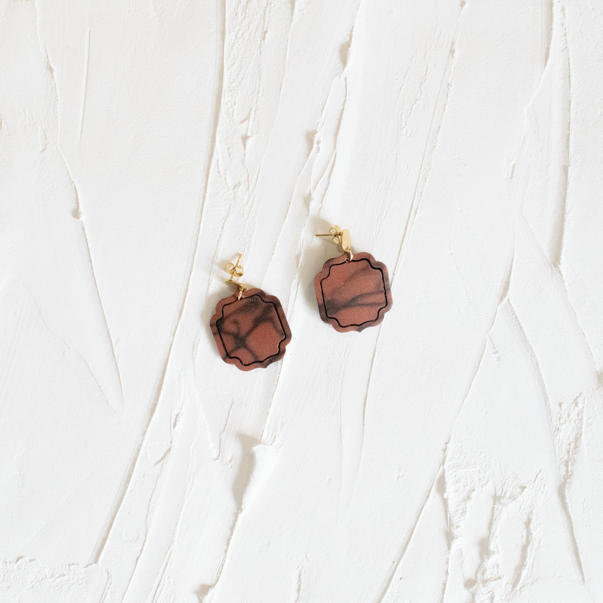 Square Framed Marble Dangles - Claymore NZ - Earrings