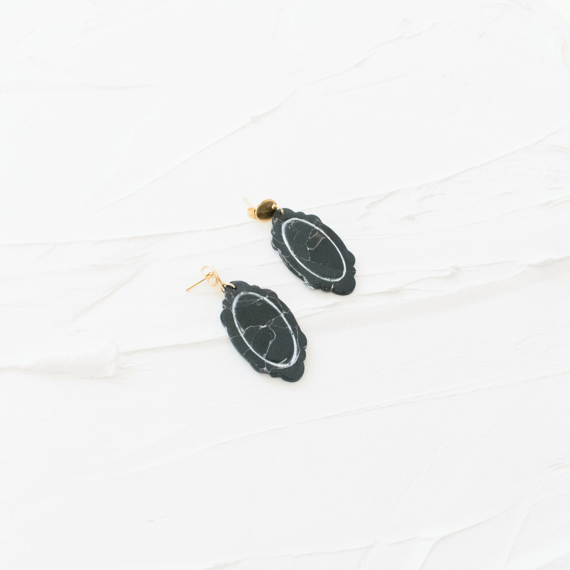 Vintage Oval Framed Marble Earrings - Black - Claymore NZ - Earrings