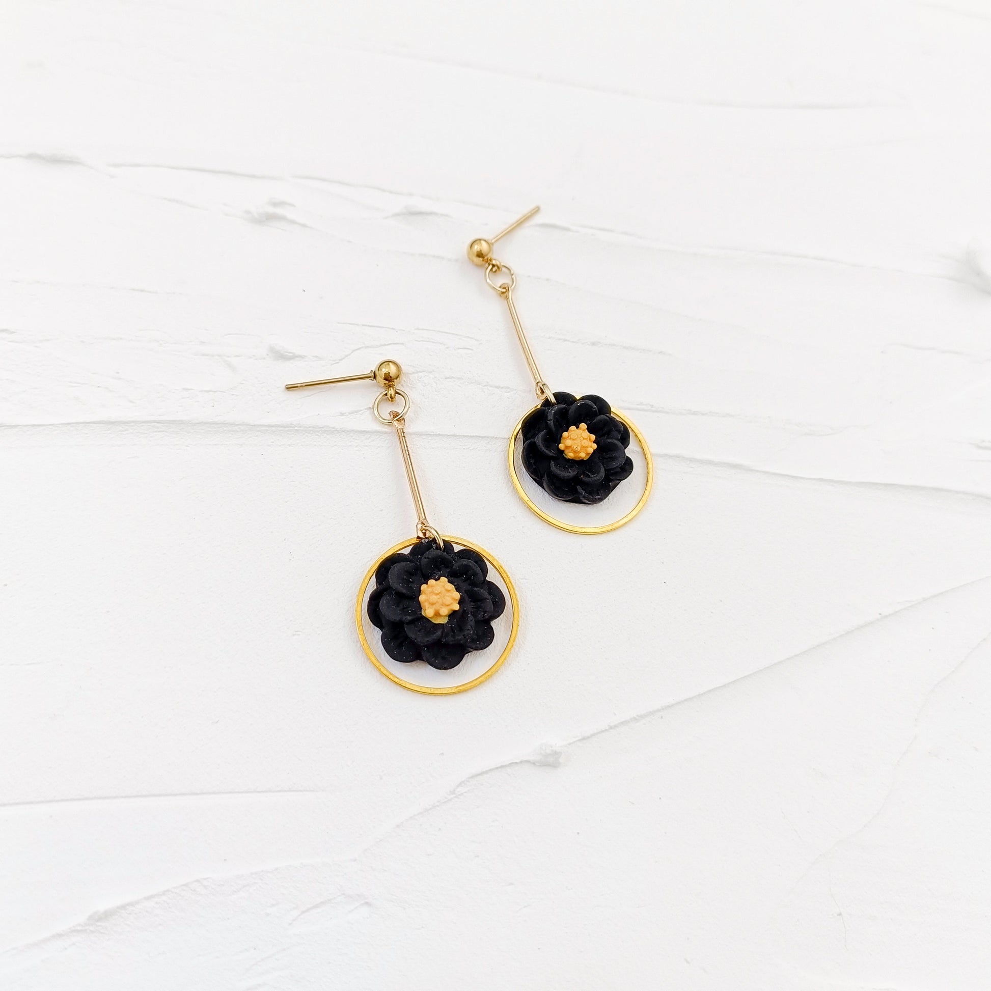 Black Dahlia Floral Earring Dangles - Claymore NZ - Earrings