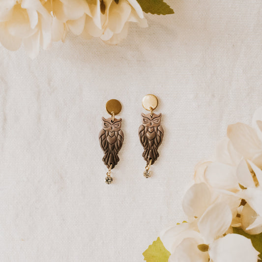 Gradient Embossed Owl Earrings - Claymore NZ - Earrings