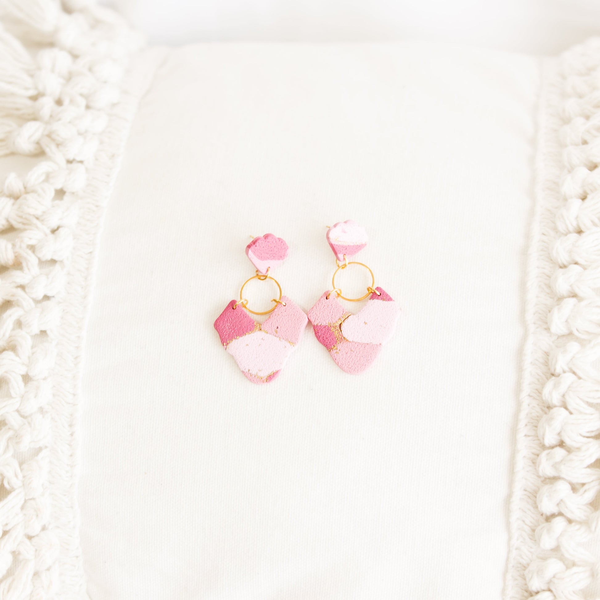 Pink Textured Statement Dangle Earrings - Claymore NZ - Earrings