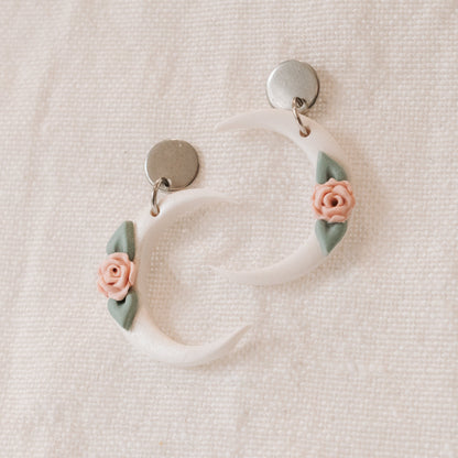 Pastel Floral Crescent Moon Earrings - Claymore NZ - Earrings