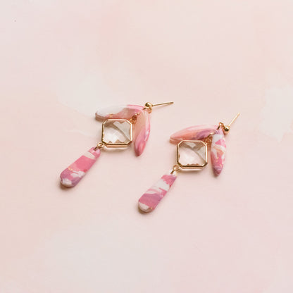 Barbie Pink Marble Crystal Earrings - Claymore NZ-Earrings