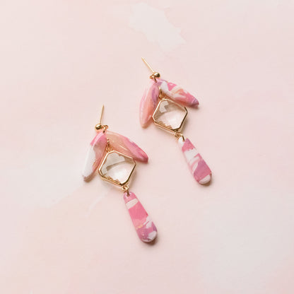 Barbie Pink Marble Crystal Earrings - Claymore NZ-Earrings