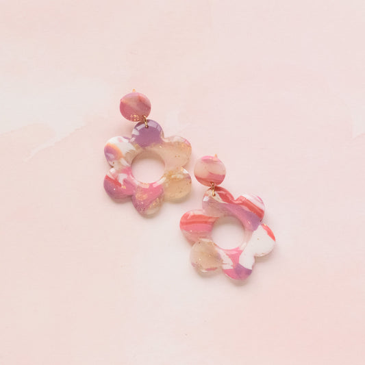 Barbie Pink Marble Flower Earrings - Claymore NZ - Earrings