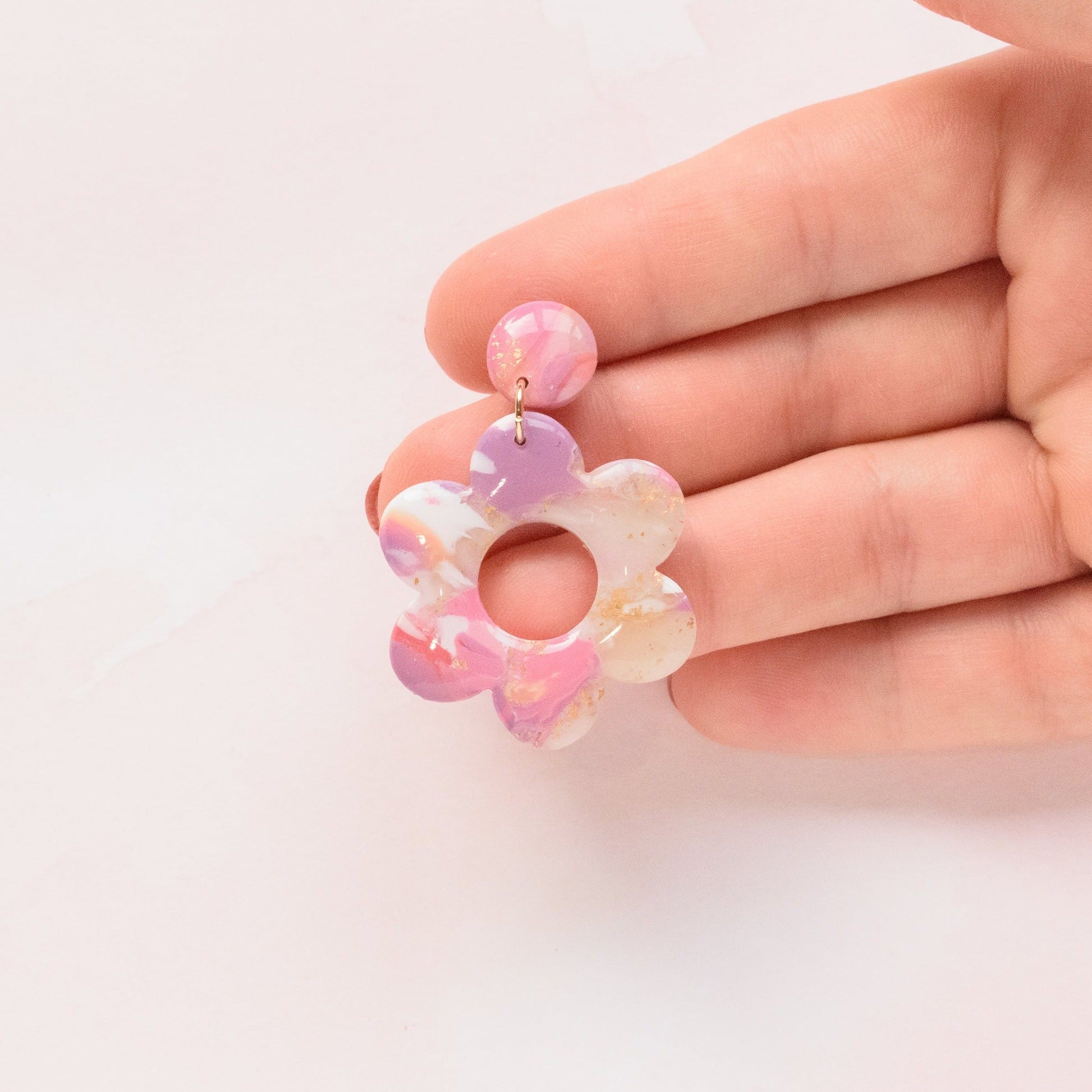 Barbie Pink Marble Flower Earrings - Claymore NZ-Earrings