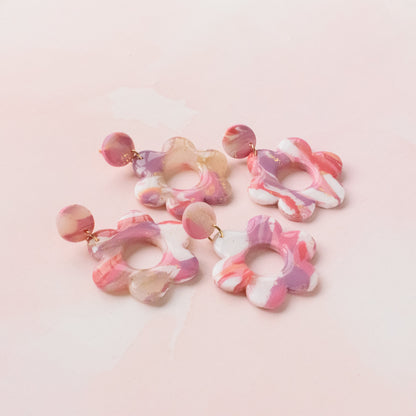 Barbie Pink Marble Flower Earrings - Claymore NZ-Earrings