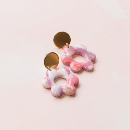 Barbie Pink Marble Mini Flower Earrings - Claymore NZ-Earrings
