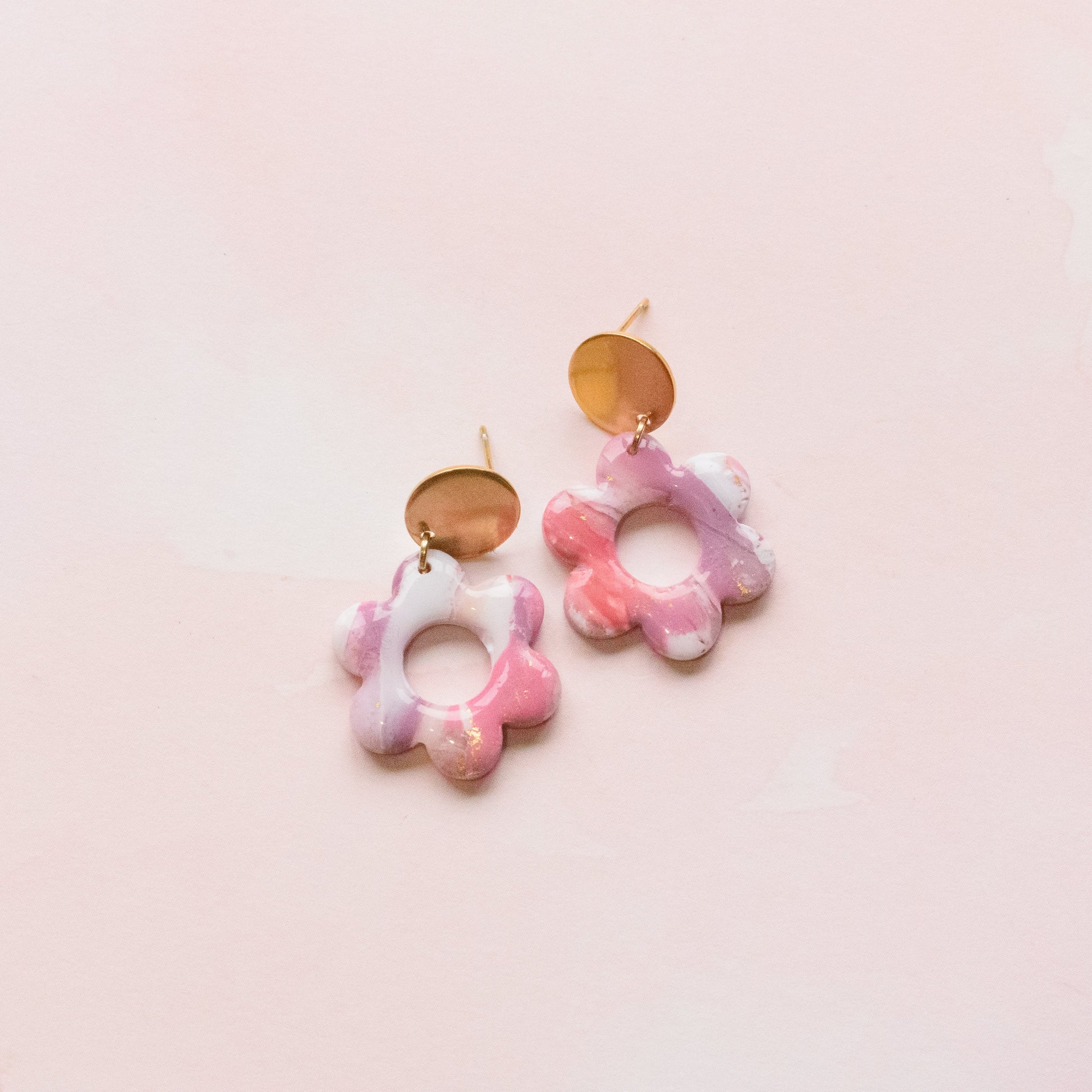 Barbie Pink Marble Mini Flower Earrings - Claymore NZ-Earrings