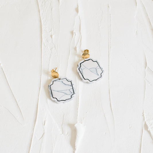 Square Framed Marble Dangles - Claymore NZ - Earrings