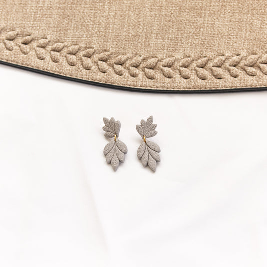 Modern Beige Embossed Leaf Earrings - Claymore NZ-Earrings