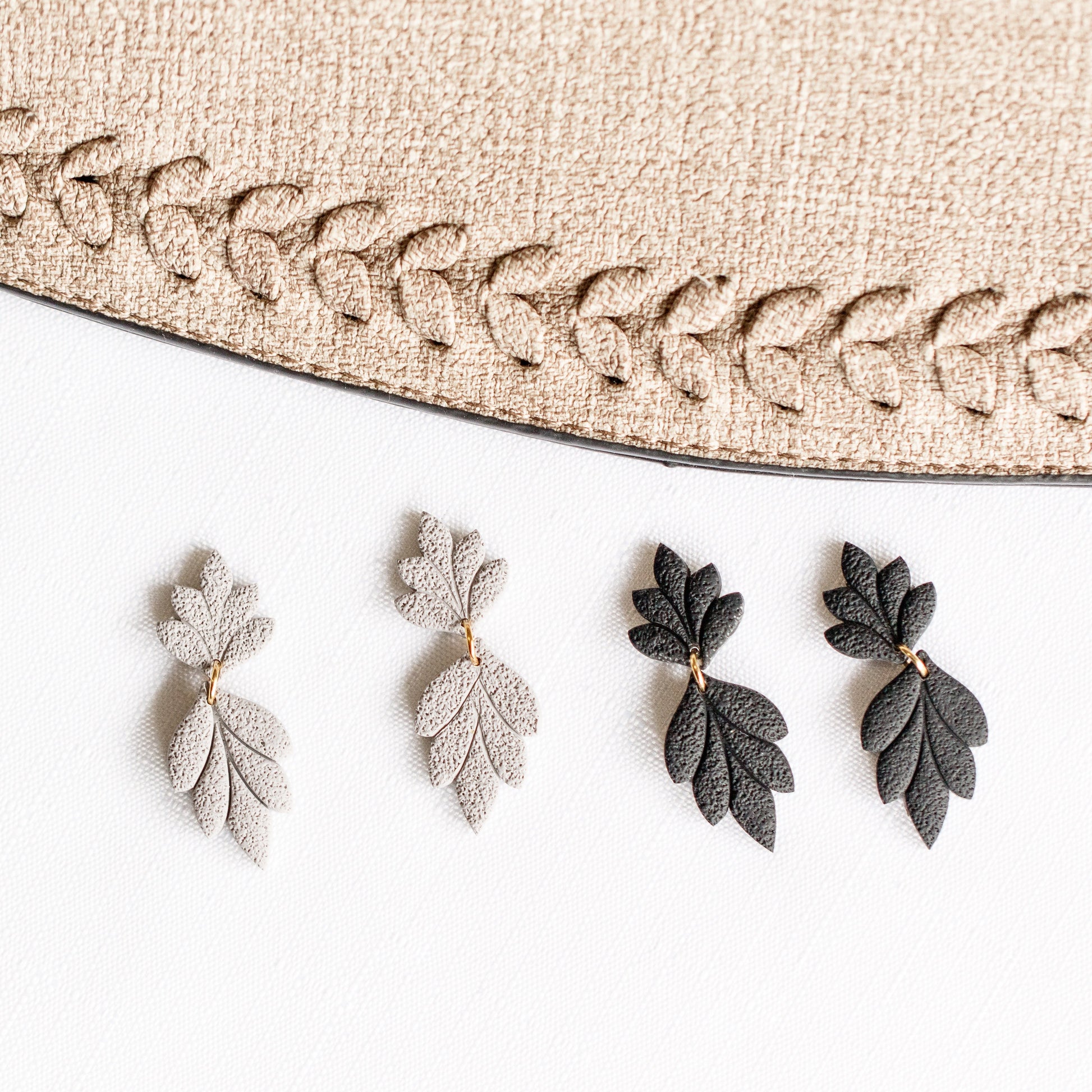 Modern Black Embossed Leaf Earrings - Claymore NZ-Earrings