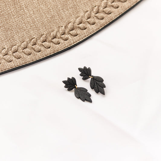 Modern Black Embossed Leaf Earrings - Claymore NZ - Earrings
