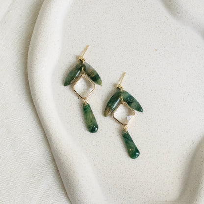 Emerald Green Marble Crystal Earrings - Claymore NZ-Earrings