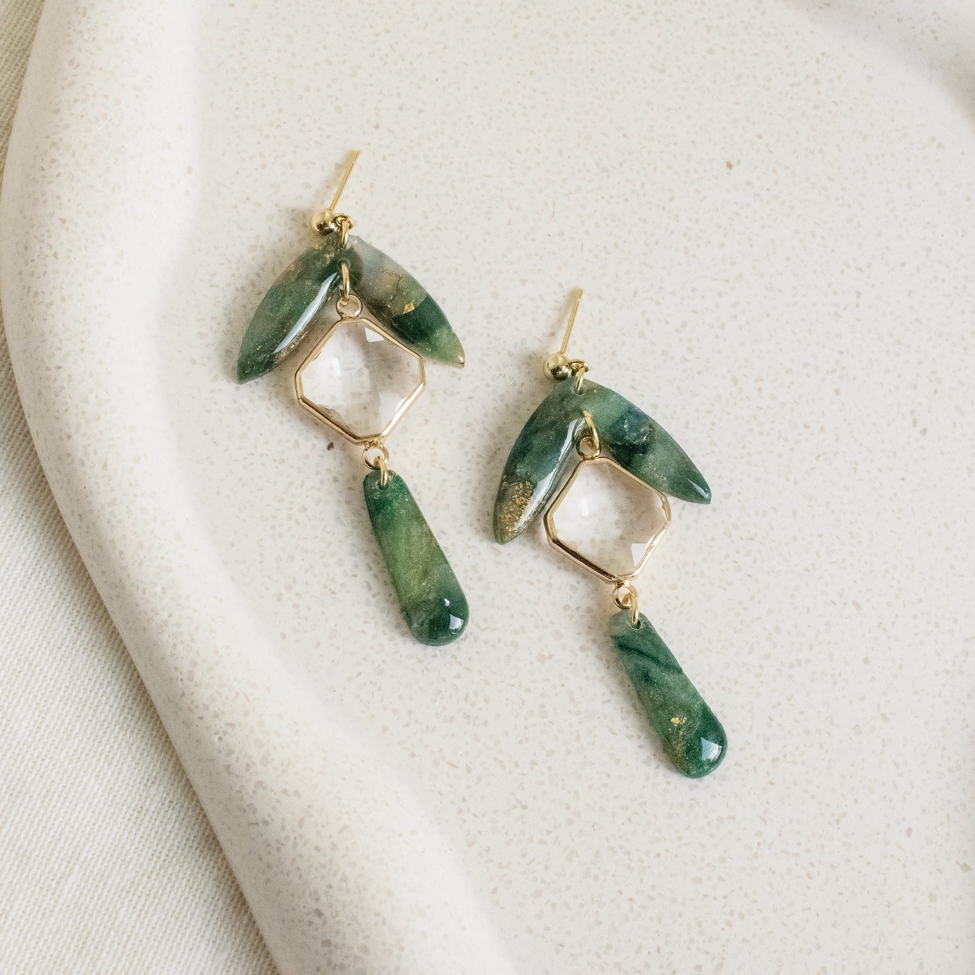 Emerald Green Marble Crystal Earrings - Claymore NZ-Earrings