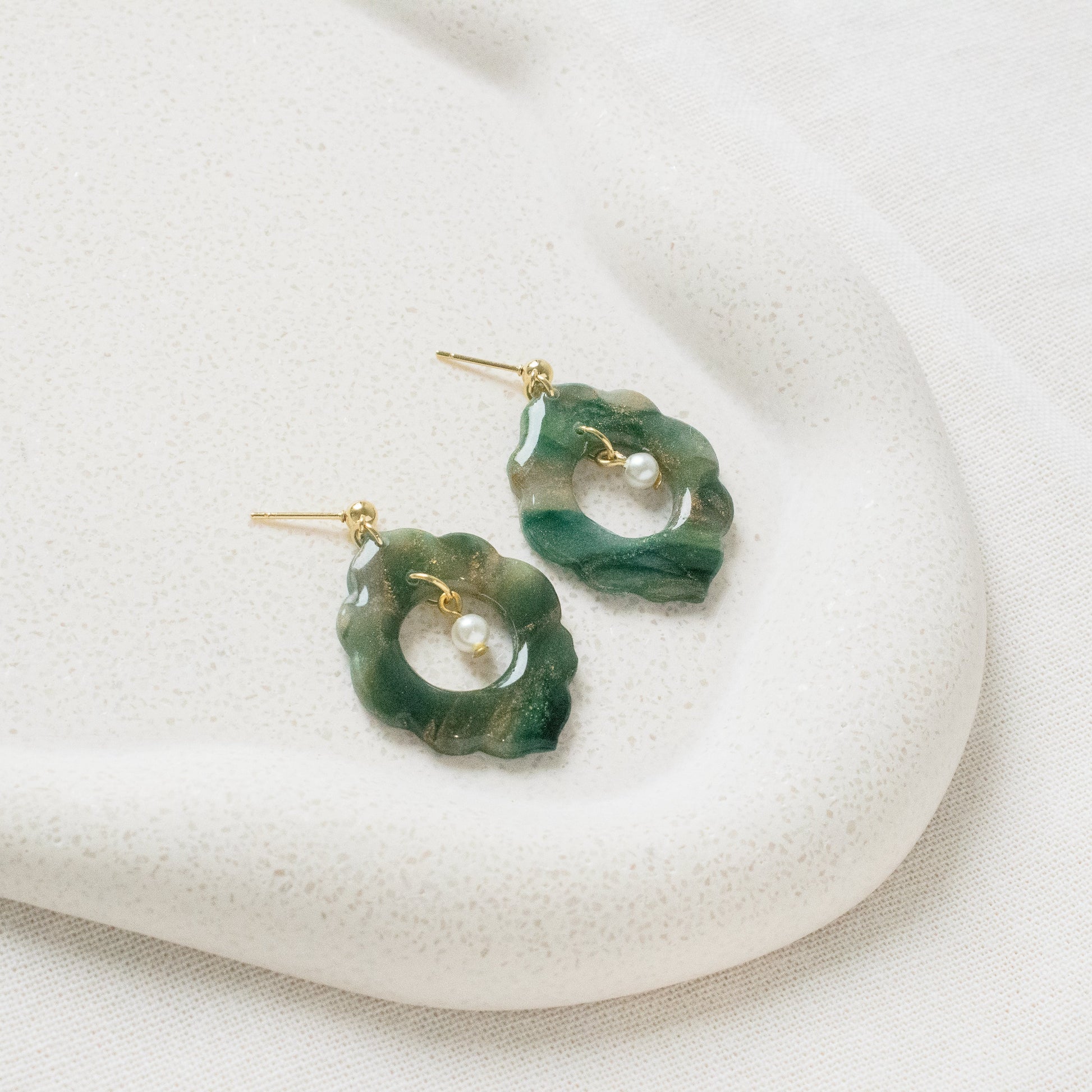 Emerald Green Marble Framed Earrings - Claymore NZ-Earrings