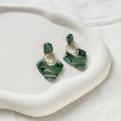 Emerald Green Marble Statement Earrings - Claymore NZ-Earrings