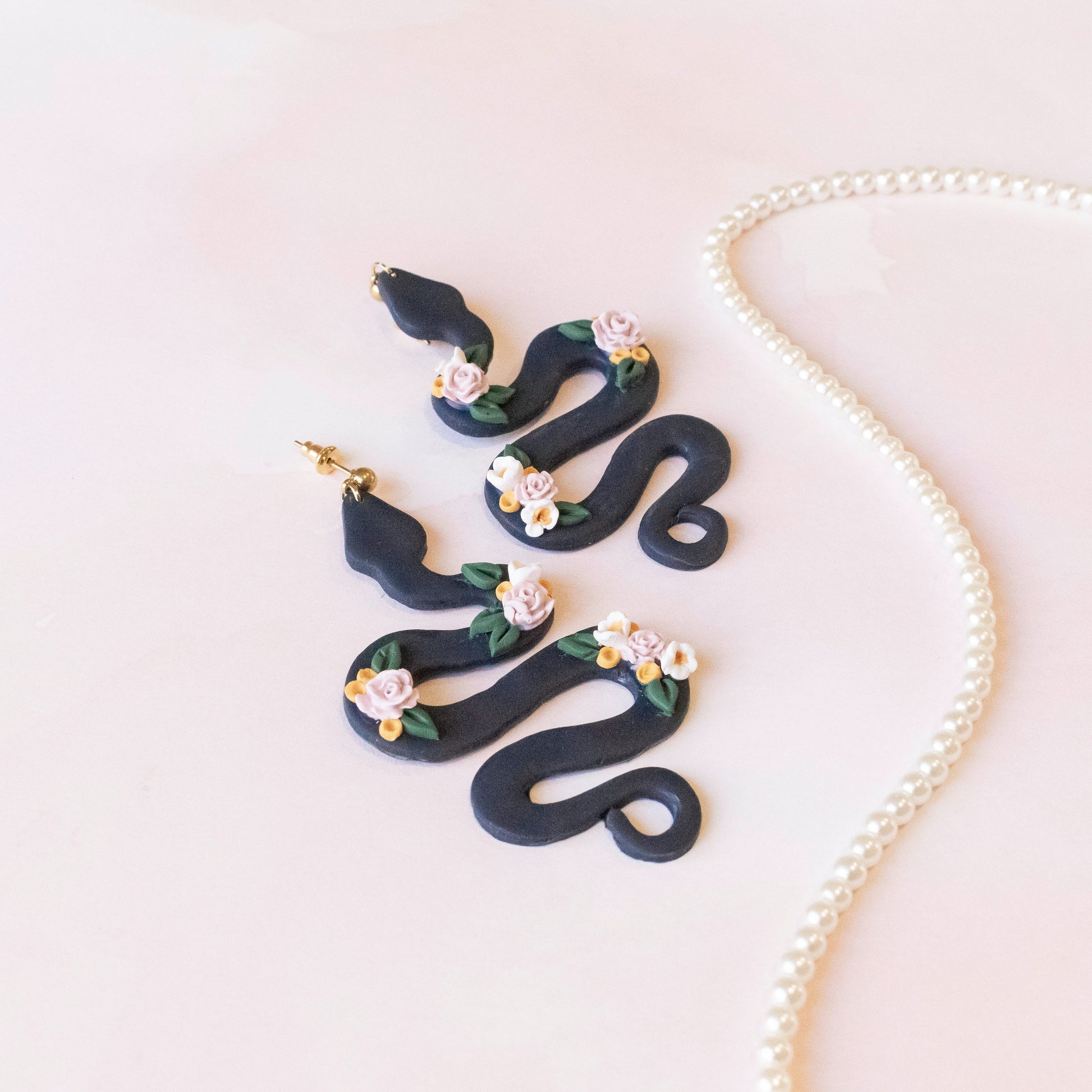 Navy Floral Snake Earrings - Claymore NZ-Earrings