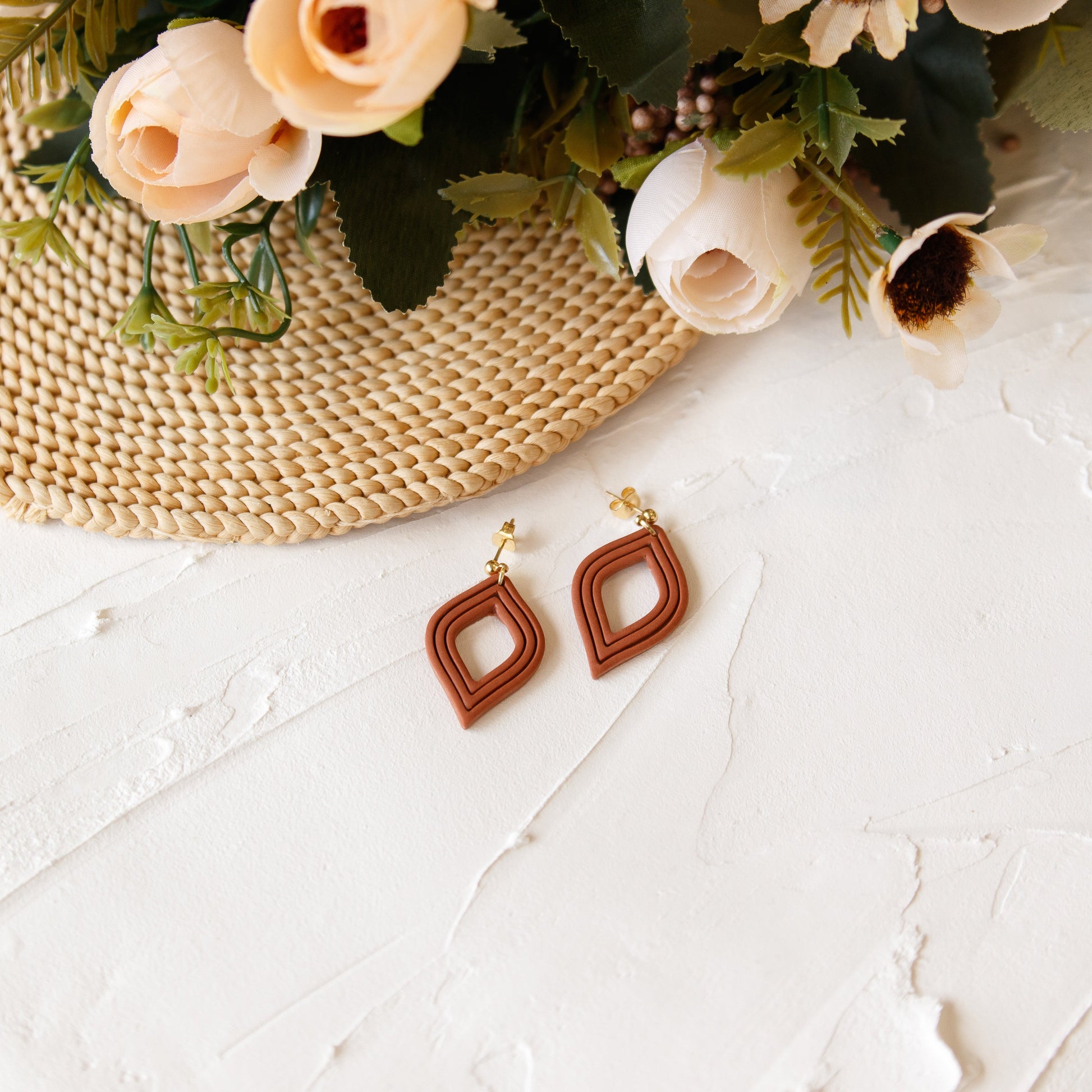 Rust Red Embossed Cutout Earrings - Claymore NZ-Earrings