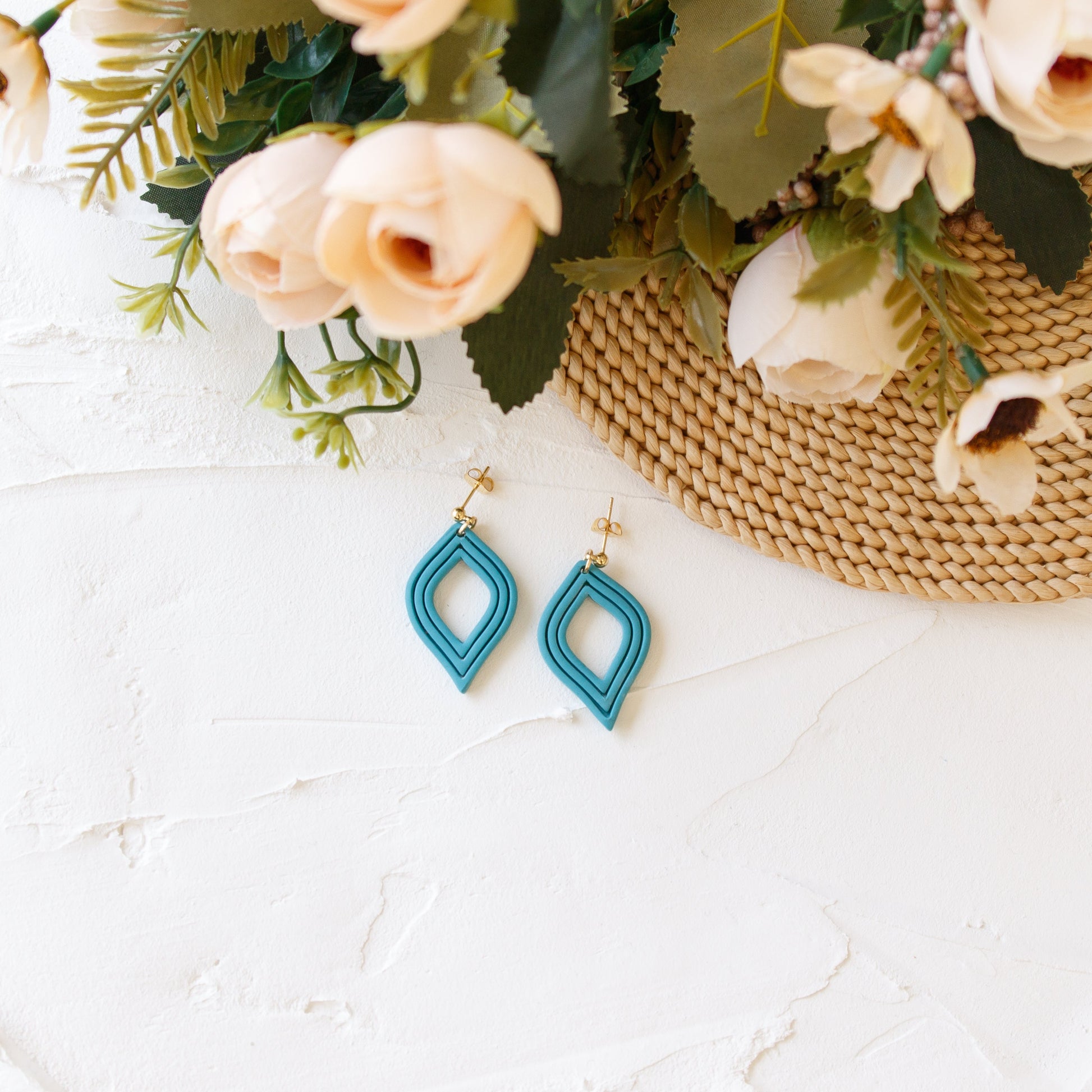 Turquoise Blue Embossed Cutout Earrings - Claymore NZ-Earrings