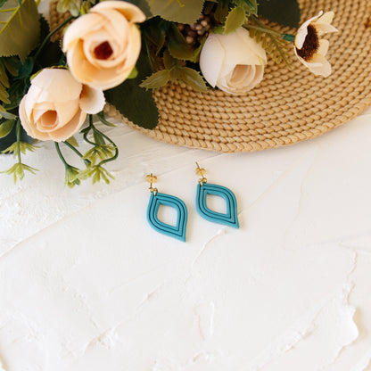 Turquoise Blue Embossed Cutout Earrings - Claymore NZ-Earrings