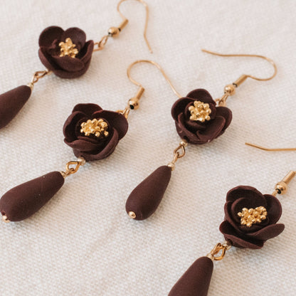Floral Burgandy Beaded Earrings - Claymore NZ - Earrings