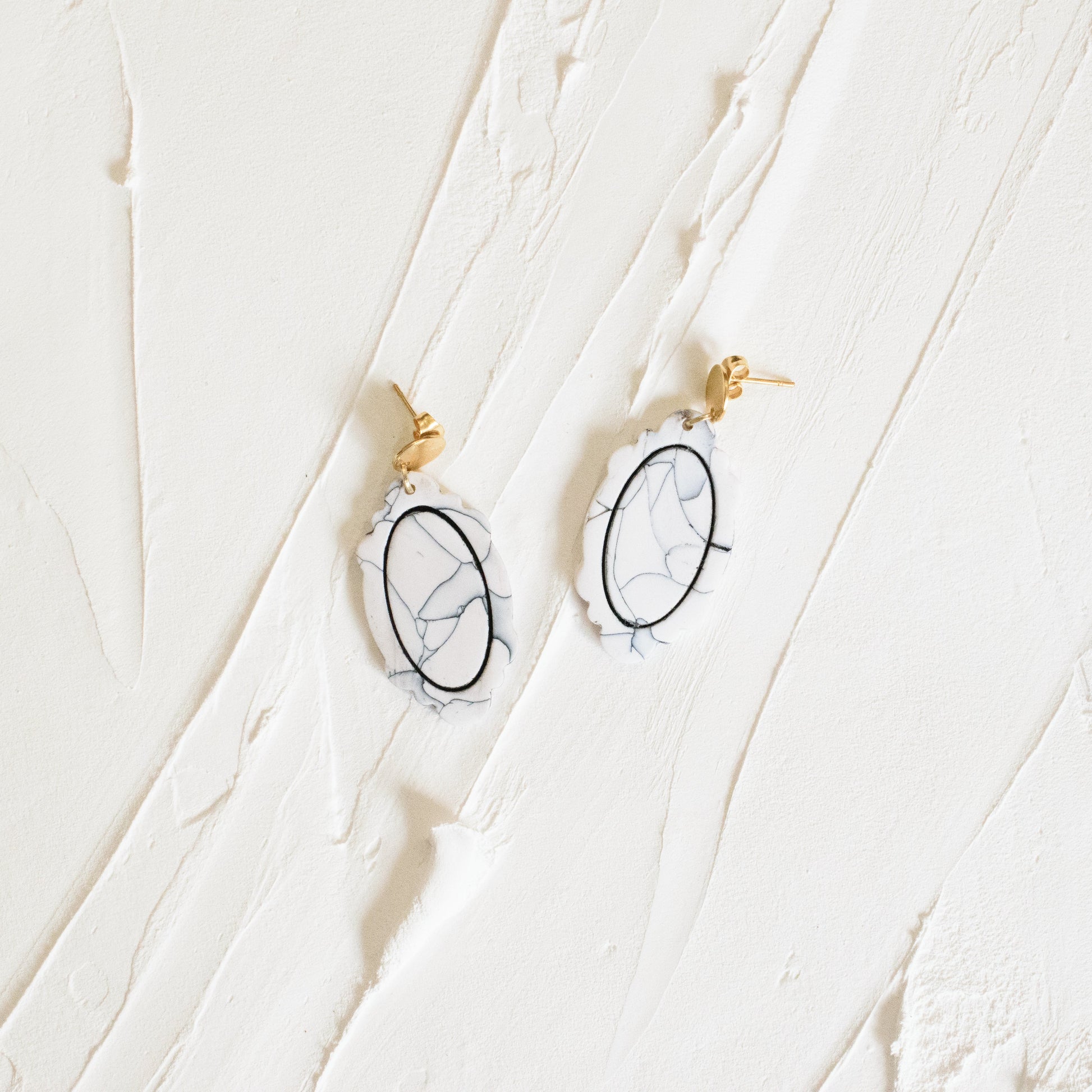 Vintage Oval Framed Marble Earrings - Claymore NZ-Earrings
