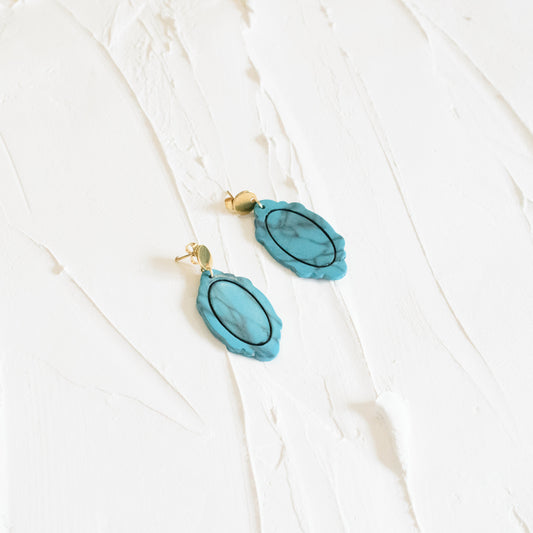 Vintage Oval Framed Marble Earrings - Turquoise Blue - Claymore NZ-Earrings