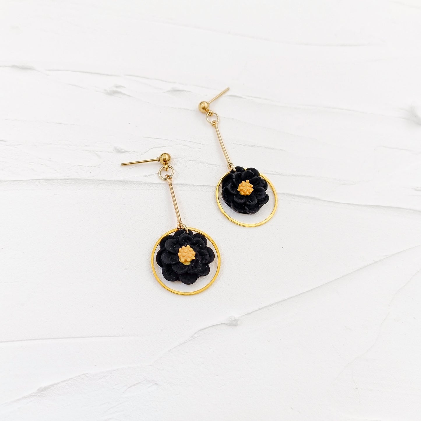 Black Dahlia Floral Earring Dangles - Claymore NZ-Earrings