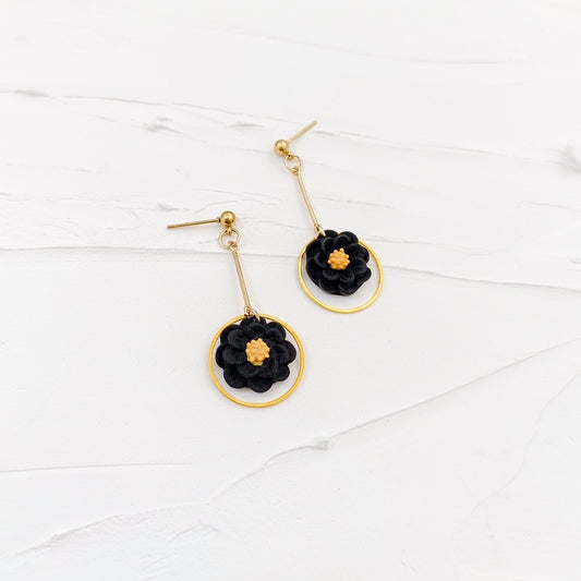 Black Dahlia Floral Earring Dangles - Claymore NZ-Earrings