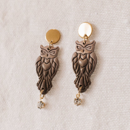 Gradient Embossed Owl Earrings - Claymore NZ-Earrings