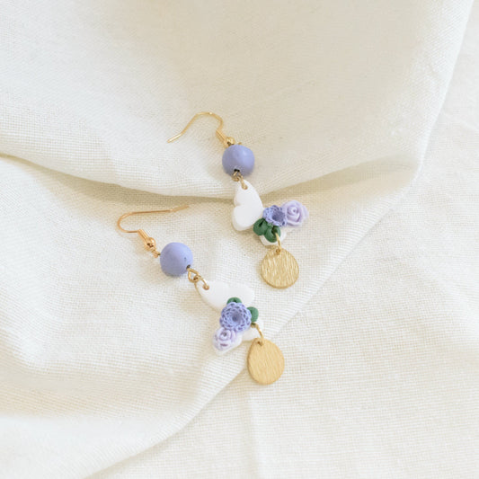 Lavender Floral Butterfly Beaded Earrings - Claymore NZ-Earrings