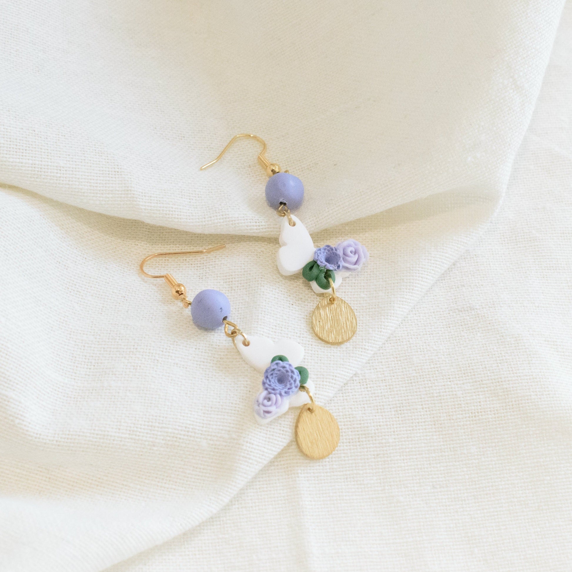 Lavender Floral Butterfly Beaded Earrings - Claymore NZ - Earrings