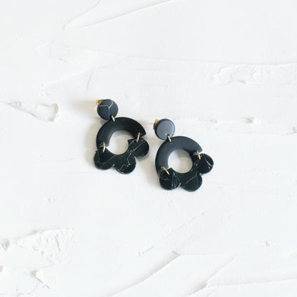 Autumn Marble Floral Arch Earrings - Black - Claymore NZ-Earrings