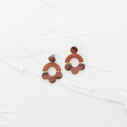 Autumn Marble Floral Arch Earrings - Rust Red - Claymore NZ-Earrings