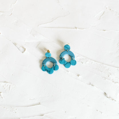 Autumn Marble Floral Arch Earrings - Turquoise Blue - Claymore NZ-Earrings