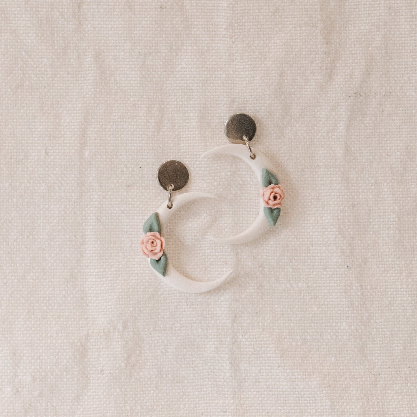 Pastel Floral Crescent Moon Earrings - Claymore NZ-Earrings