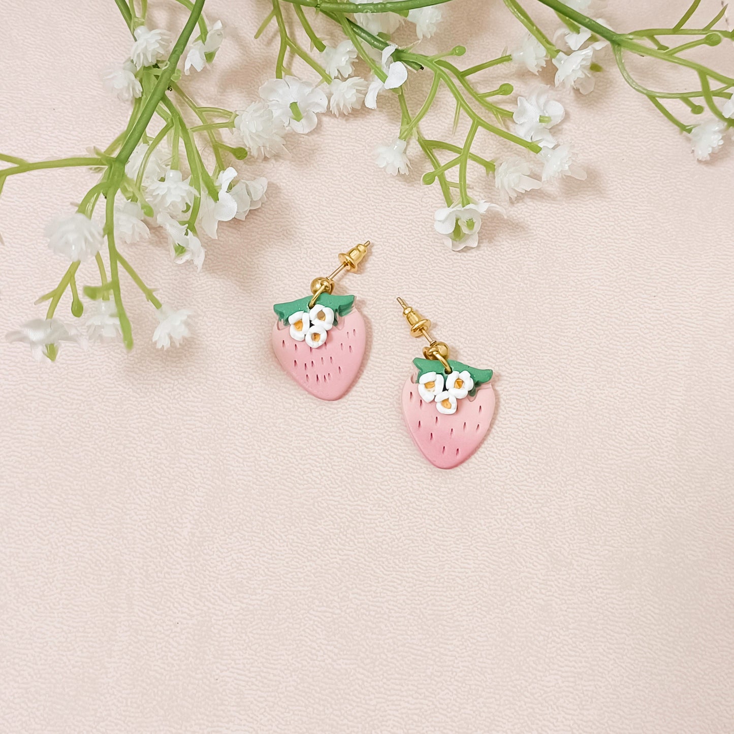 Pastel Strawberry Floral Earrings - Claymore NZ-Earrings