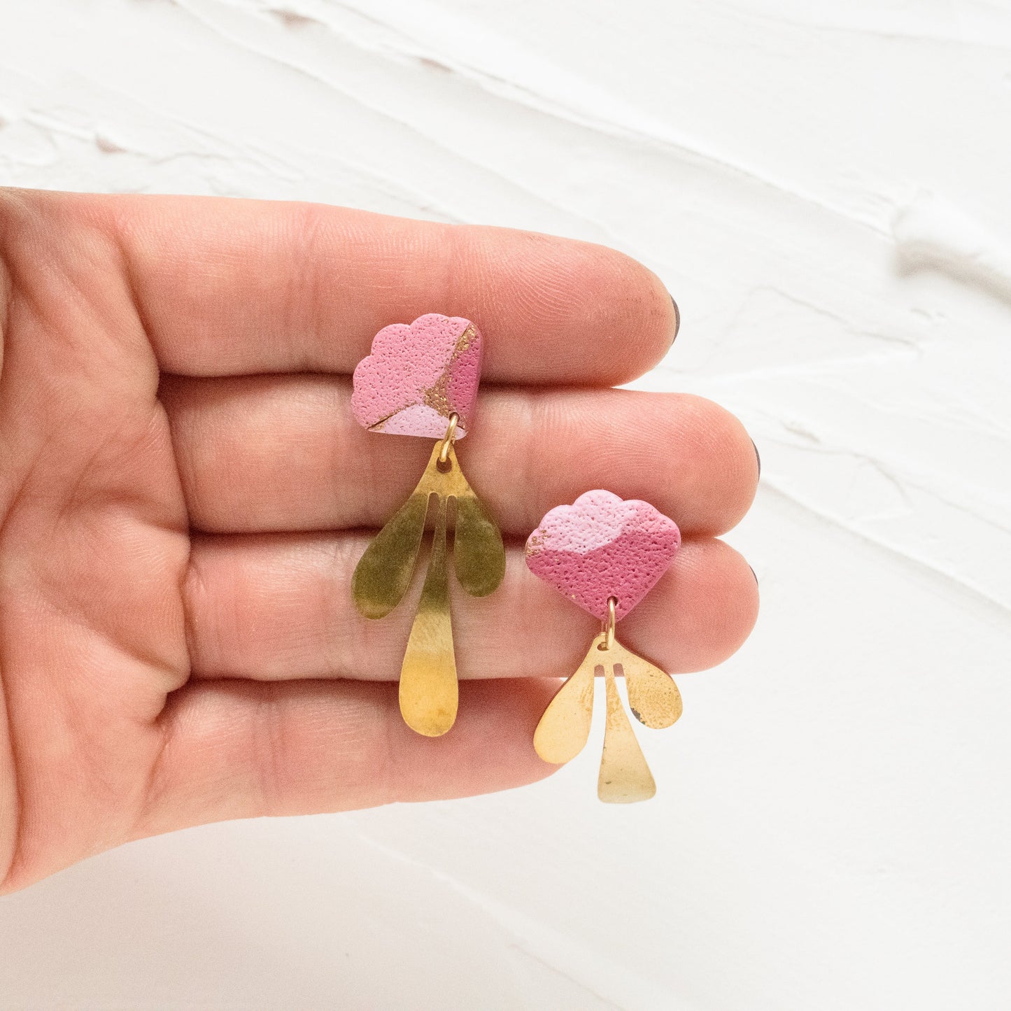 Pink Textured Brass Charm Earrings - Claymore NZ-Earrings