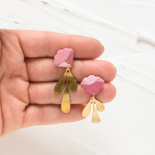Pink Textured Brass Charm Earrings - Claymore NZ - Earrings