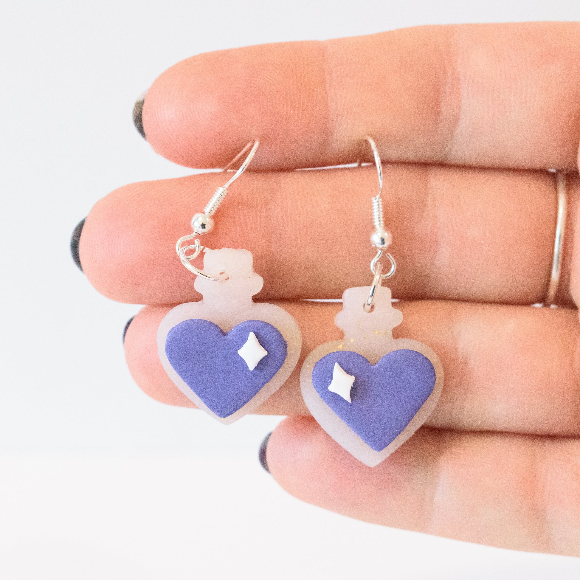 Purple Heart Potion Bottle Earrings - Claymore NZ-Earrings