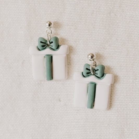 Soft Green Christmas Present Box Earrings - Claymore NZ - Earrings