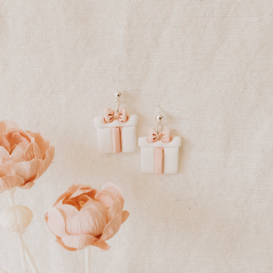 Soft Pink Christmas Present Box Earrings - Claymore NZ - Earrings