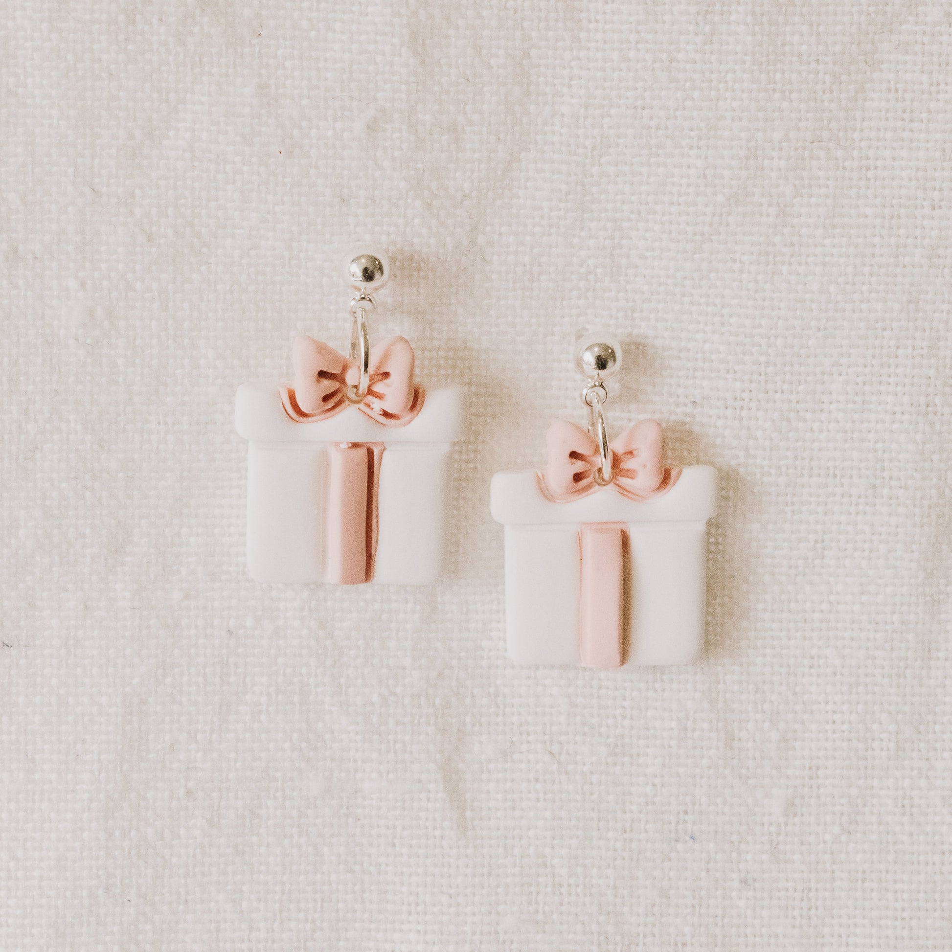 Soft Pink Christmas Present Box Earrings - Claymore NZ-Earrings