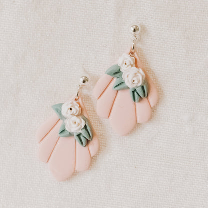 Soft Pink Floral Christmas Earrings - Claymore NZ-Earrings