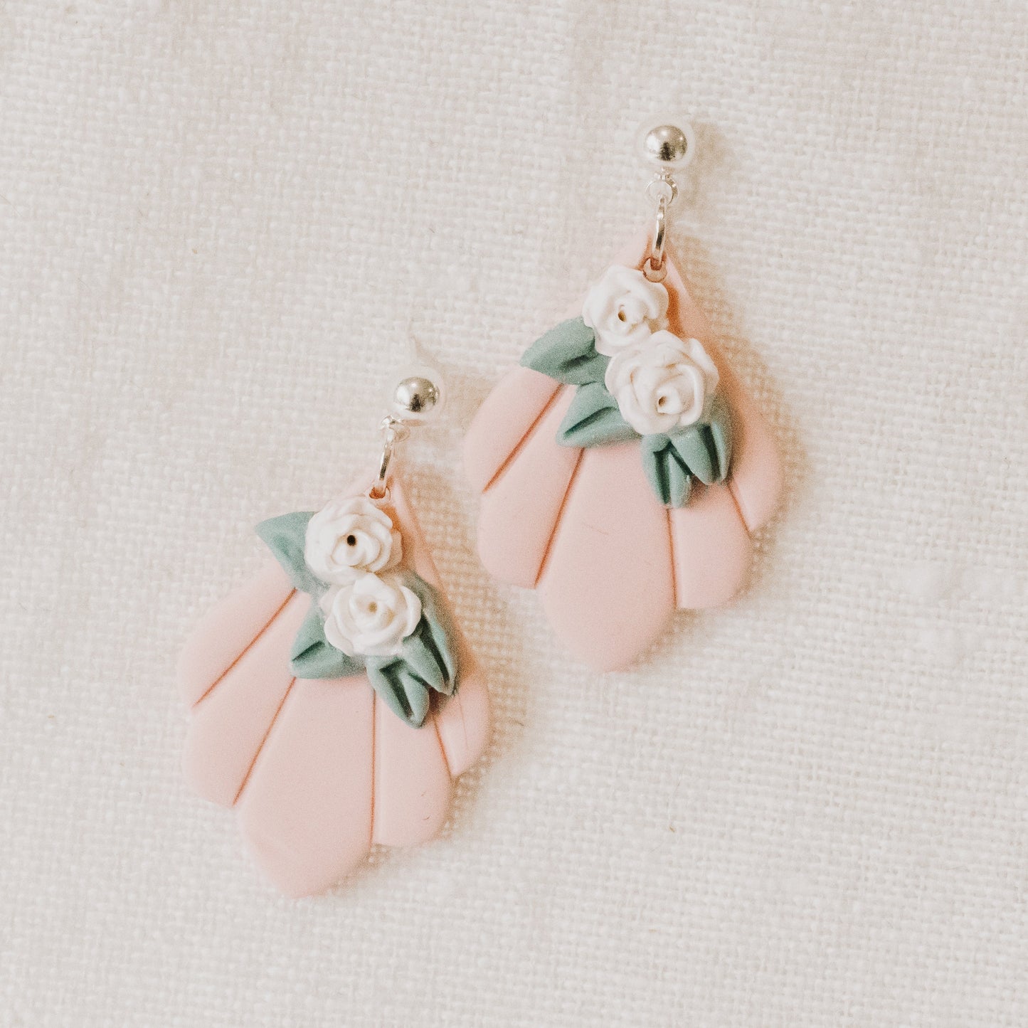 Soft Pink Floral Christmas Earrings - Claymore NZ - Earrings