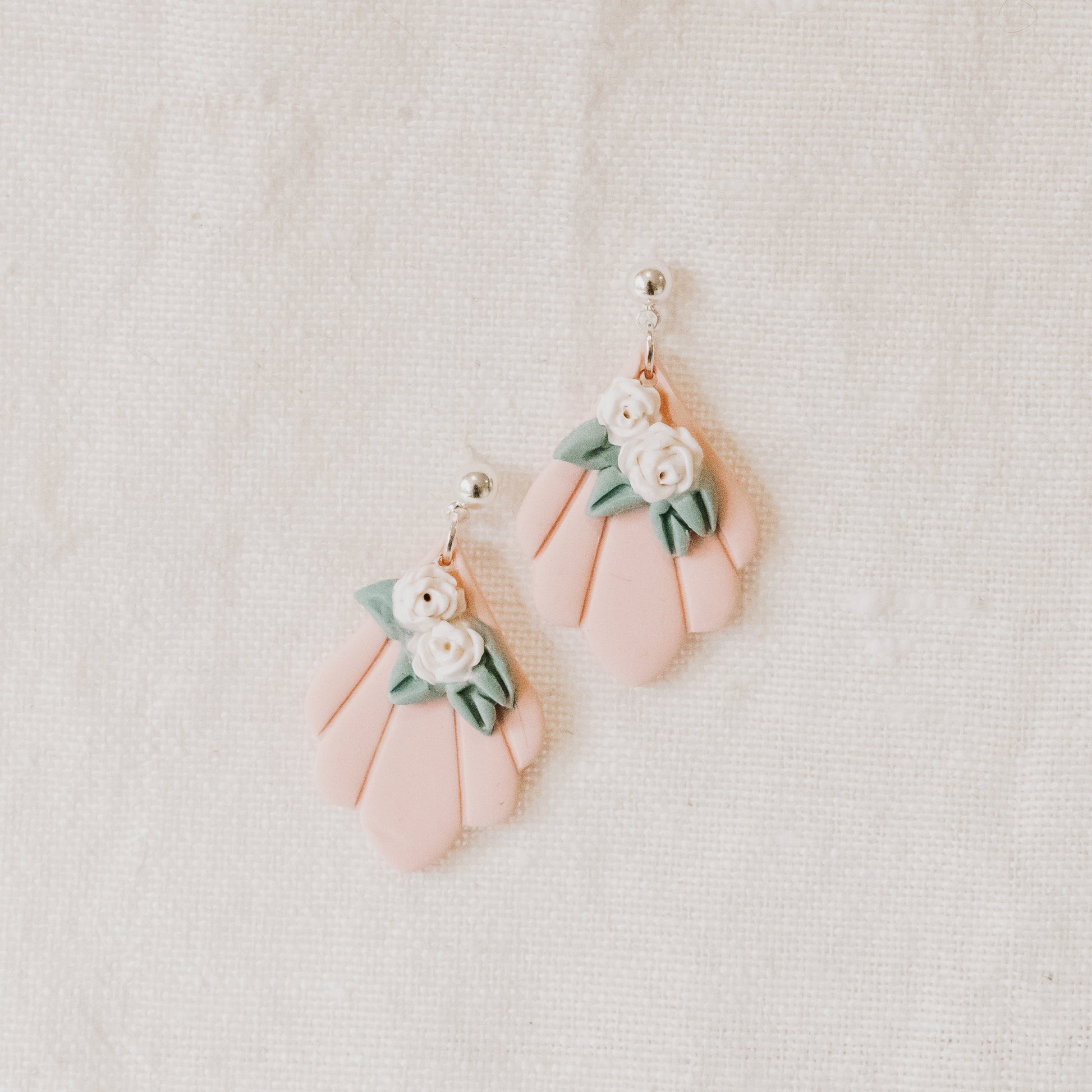 Soft Pink Floral Christmas Earrings - Claymore NZ - Earrings